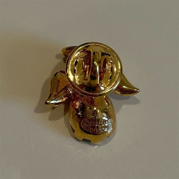 Vintage Barbara Mandrell Gold-Toned Angel Pin with Clear Rhinestones - Picture 6 of 11